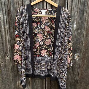 Christopher & Banks Kimono Style Floral Print Lightweight Fabric Top Size L